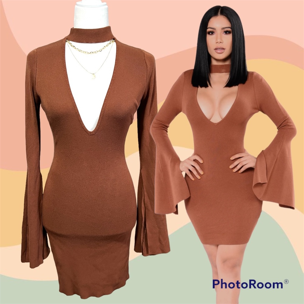 Fashion Nova Bell Sleeve Knit Dress